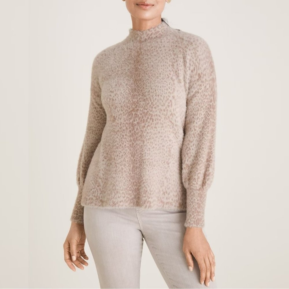 New Chico's Animal-Print Eyelash Super Soft Sweater Size 0 US S